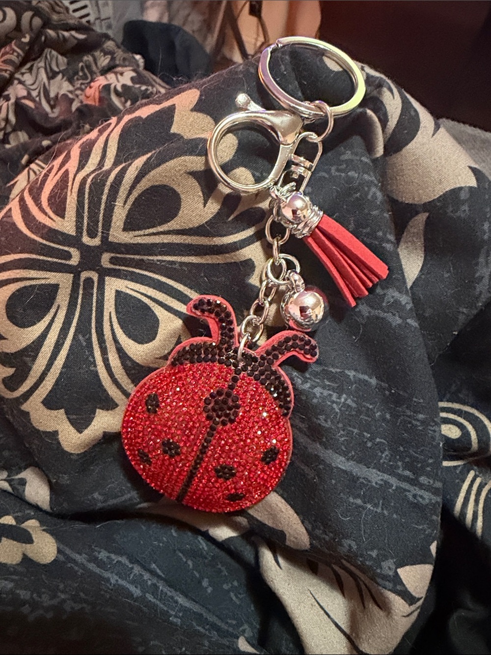 Red Rhinestone Ladybug Keychain with Tassel